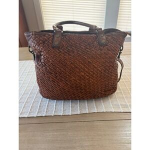LANGELLOTTI basket weave tote tobacco brown Handbag purse made in Italy